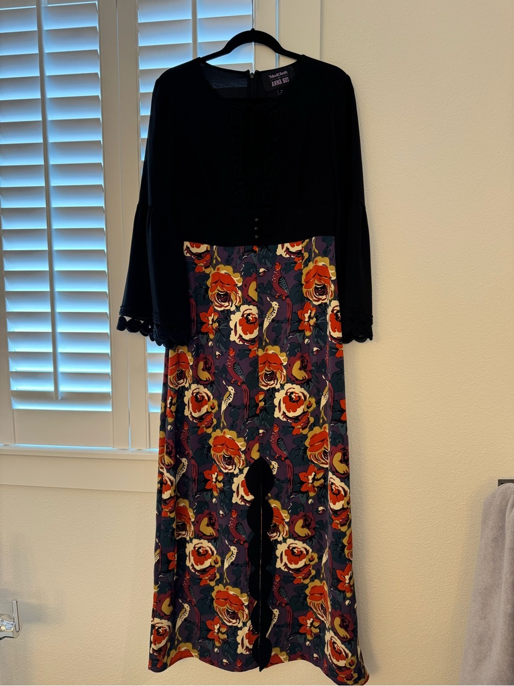 Black and Multi Floral Maxi Dress with Long Sleeves